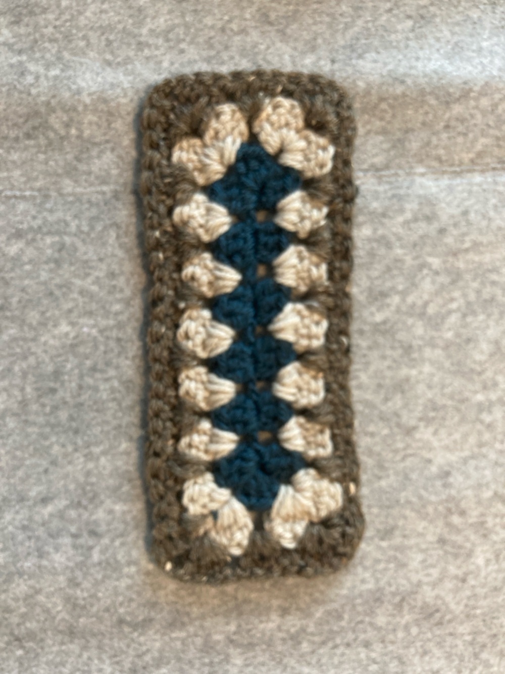 Hand Crocheted Crochet Granny Rectangle in Dark Teal, Cream, and Tweedy Brown